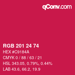 颜色代码: RGB 201 24 74 | qconv.com