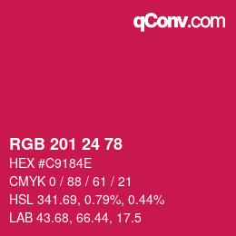 颜色代码: RGB 201 24 78 | qconv.com