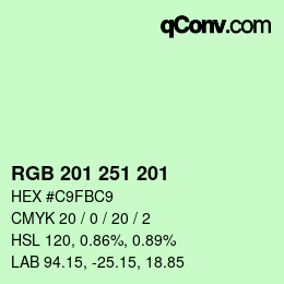 Color code: RGB 201 251 201 | qconv.com