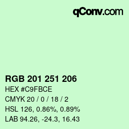 Color code: RGB 201 251 206 | qconv.com
