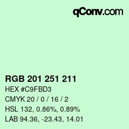 Color code: RGB 201 251 211 | qconv.com