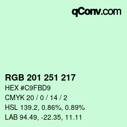 Color code: RGB 201 251 217 | qconv.com