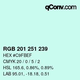 カラーコード: RGB 201 251 239 | qconv.com
