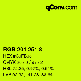 Color code: RGB 201 251 8 | qconv.com