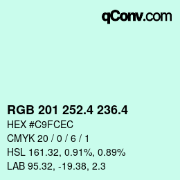 カラーコード: RGB 201 252.4 236.4 | qconv.com