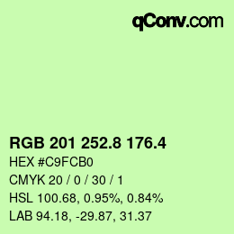 カラーコード: RGB 201 252.8 176.4 | qconv.com