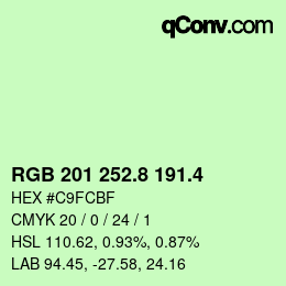カラーコード: RGB 201 252.8 191.4 | qconv.com