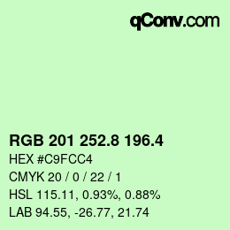 カラーコード: RGB 201 252.8 196.4 | qconv.com