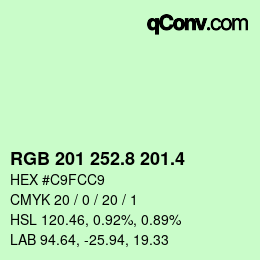 カラーコード: RGB 201 252.8 201.4 | qconv.com