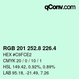 カラーコード: RGB 201 252.8 226.4 | qconv.com