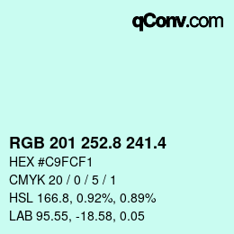 カラーコード: RGB 201 252.8 241.4 | qconv.com