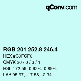 カラーコード: RGB 201 252.8 246.4 | qconv.com