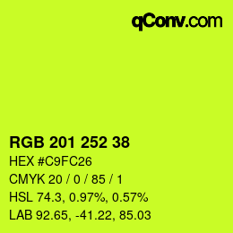 カラーコード: RGB 201 252 38 | qconv.com