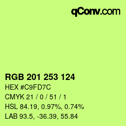 Color code: RGB 201 253 124 | qconv.com