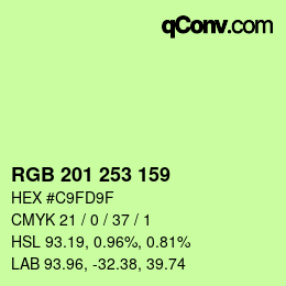 Color code: RGB 201 253 159 | qconv.com