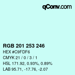Color code: RGB 201 253 246 | qconv.com