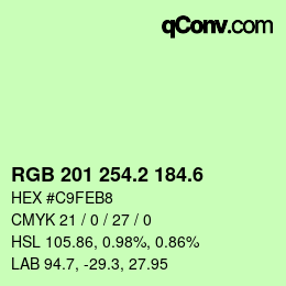 カラーコード: RGB 201 254.2 184.6 | qconv.com