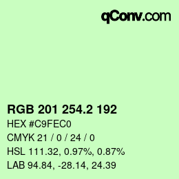 カラーコード: RGB 201 254.2 192 | qconv.com