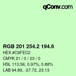 カラーコード: RGB 201 254.2 194.6 | qconv.com