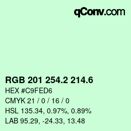 カラーコード: RGB 201 254.2 214.6 | qconv.com