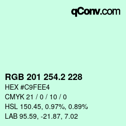 カラーコード: RGB 201 254.2 228 | qconv.com