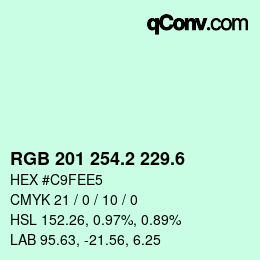 カラーコード: RGB 201 254.2 229.6 | qconv.com