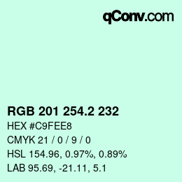 カラーコード: RGB 201 254.2 232 | qconv.com