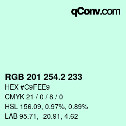 カラーコード: RGB 201 254.2 233 | qconv.com
