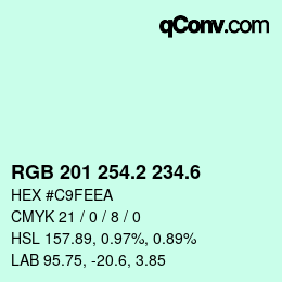 カラーコード: RGB 201 254.2 234.6 | qconv.com