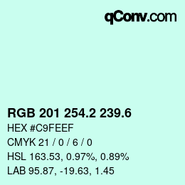 カラーコード: RGB 201 254.2 239.6 | qconv.com