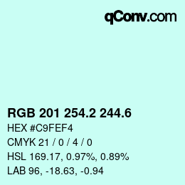 カラーコード: RGB 201 254.2 244.6 | qconv.com