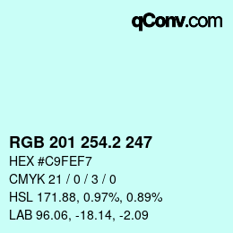 カラーコード: RGB 201 254.2 247 | qconv.com