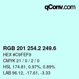 カラーコード: RGB 201 254.2 249.6 | qconv.com