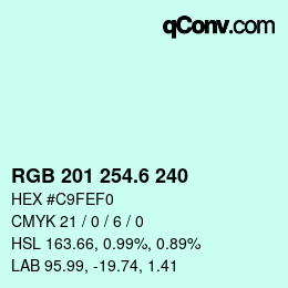 カラーコード: RGB 201 254.6 240 | qconv.com