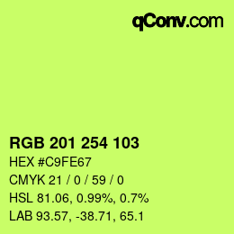 Color code: RGB 201 254 103 | qconv.com