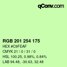 カラーコード: RGB 201 254 175 | qconv.com