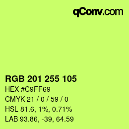 Color code: RGB 201 255 105 | qconv.com