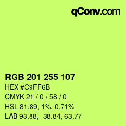 Color code: RGB 201 255 107 | qconv.com