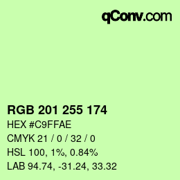 Color code: RGB 201 255 174 | qconv.com