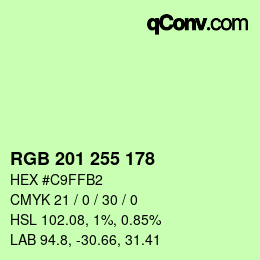 Color code: RGB 201 255 178 | qconv.com