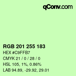 Color code: RGB 201 255 183 | qconv.com
