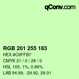 Color code: RGB 201 255 183 | qconv.com