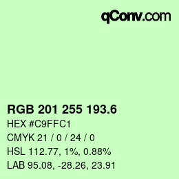 カラーコード: RGB 201 255 193.6 | qconv.com