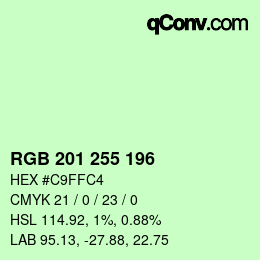 Color code: RGB 201 255 196 | qconv.com