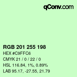 カラーコード: RGB 201 255 198 | qconv.com