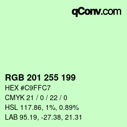 Color code: RGB 201 255 199 | qconv.com