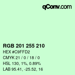 Color code: RGB 201 255 210 | qconv.com