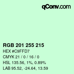 Color code: RGB 201 255 215 | qconv.com