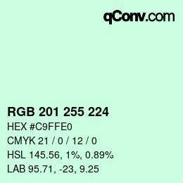 Color code: RGB 201 255 224 | qconv.com