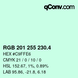カラーコード: RGB 201 255 230.4 | qconv.com
